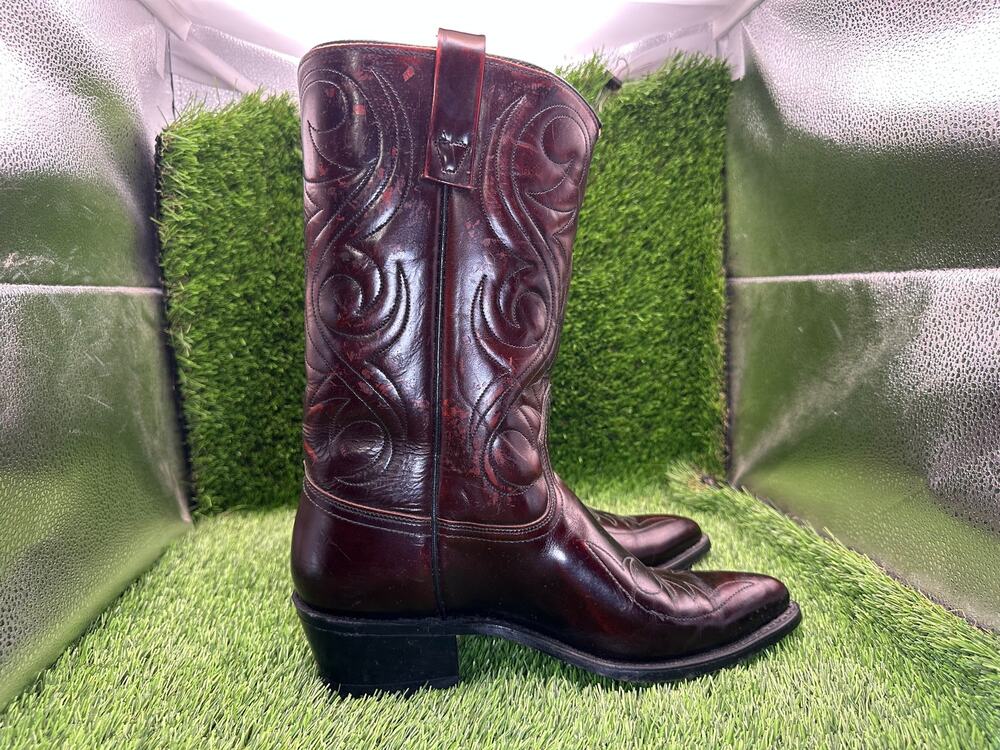Vintage Acme Western Boot Mens 7.5D Red Leather Mid-Calf Cowboy Ranch Equestrian